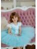 Ivory Lace Mint Blue Tulle Flower Girl Dress